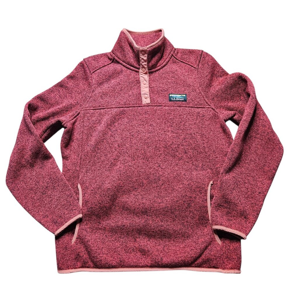 LL Bean Sweater Women's Petite Small Fleece Pullover T-Snap Sweatshirt Warm Cozy